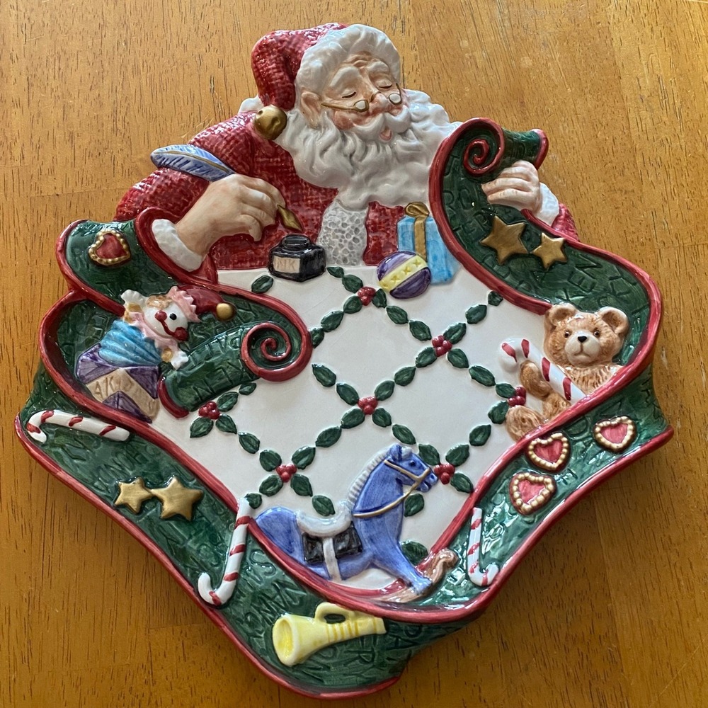 Fitz and Floyd Holiday Santa Cookie Platter Plate Red Gold Excellent Toys